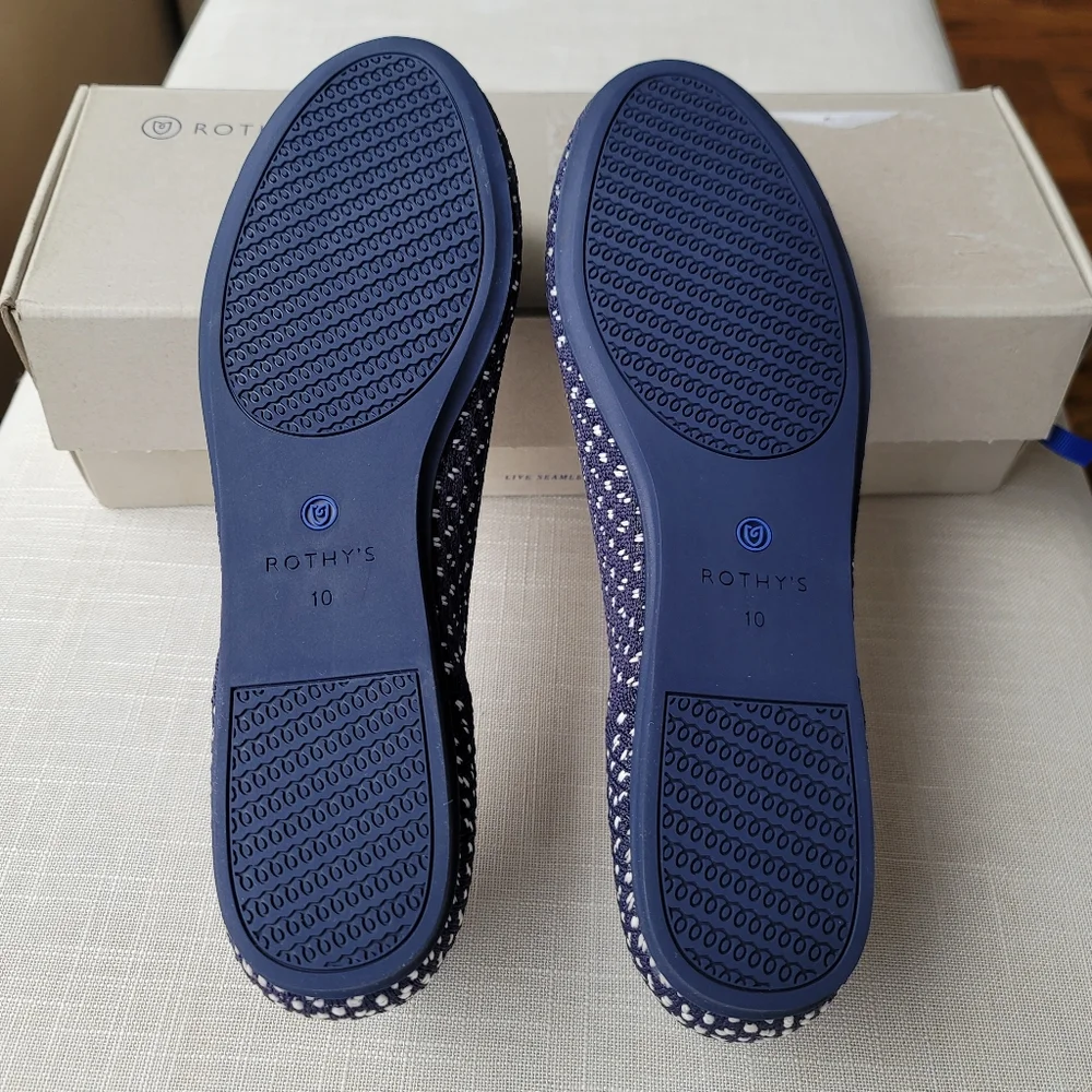 New! Rothy's sz 10 Navy Blue Maritime Lattice Stitch Honeycomb Flats Shoes